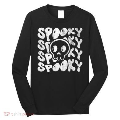 Vintage Spooky Creepy Ghost Skull Halloween Long Sleeve Shirt