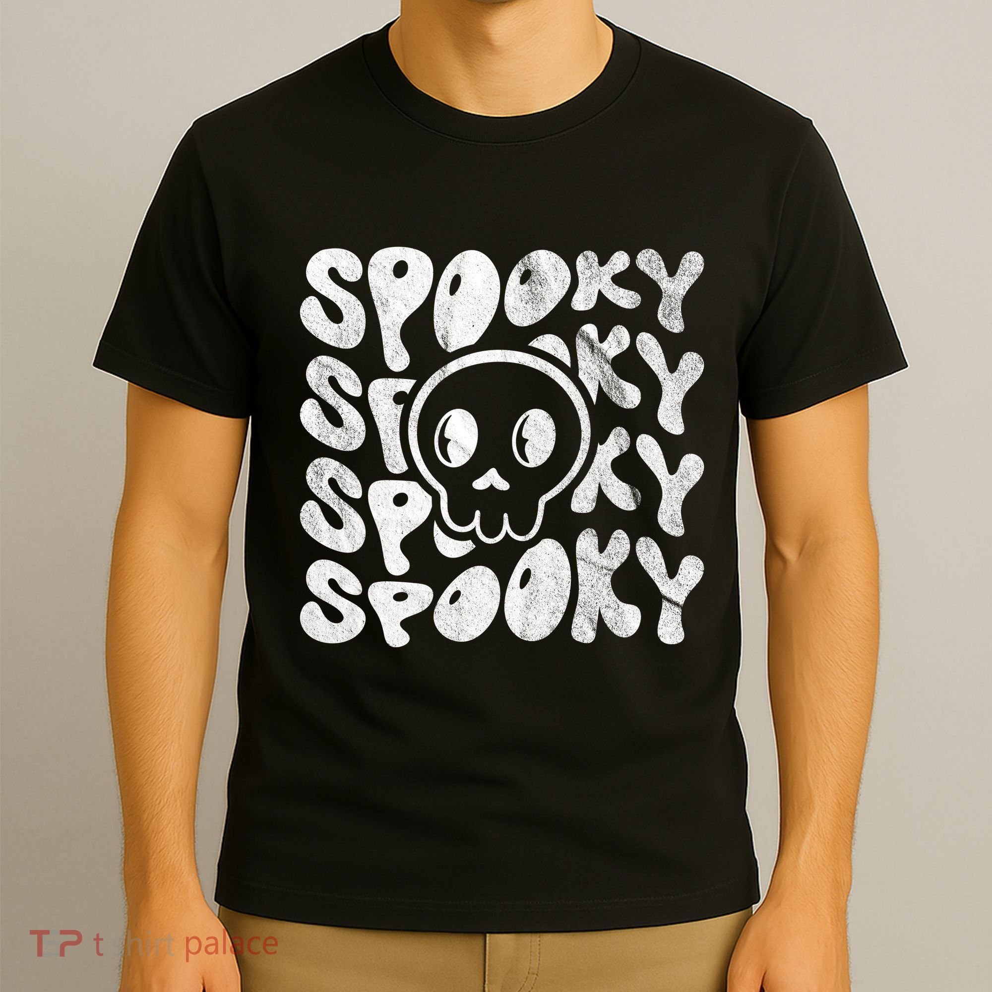 Vintage Spooky Creepy Ghost Skull Halloween T-Shirt
