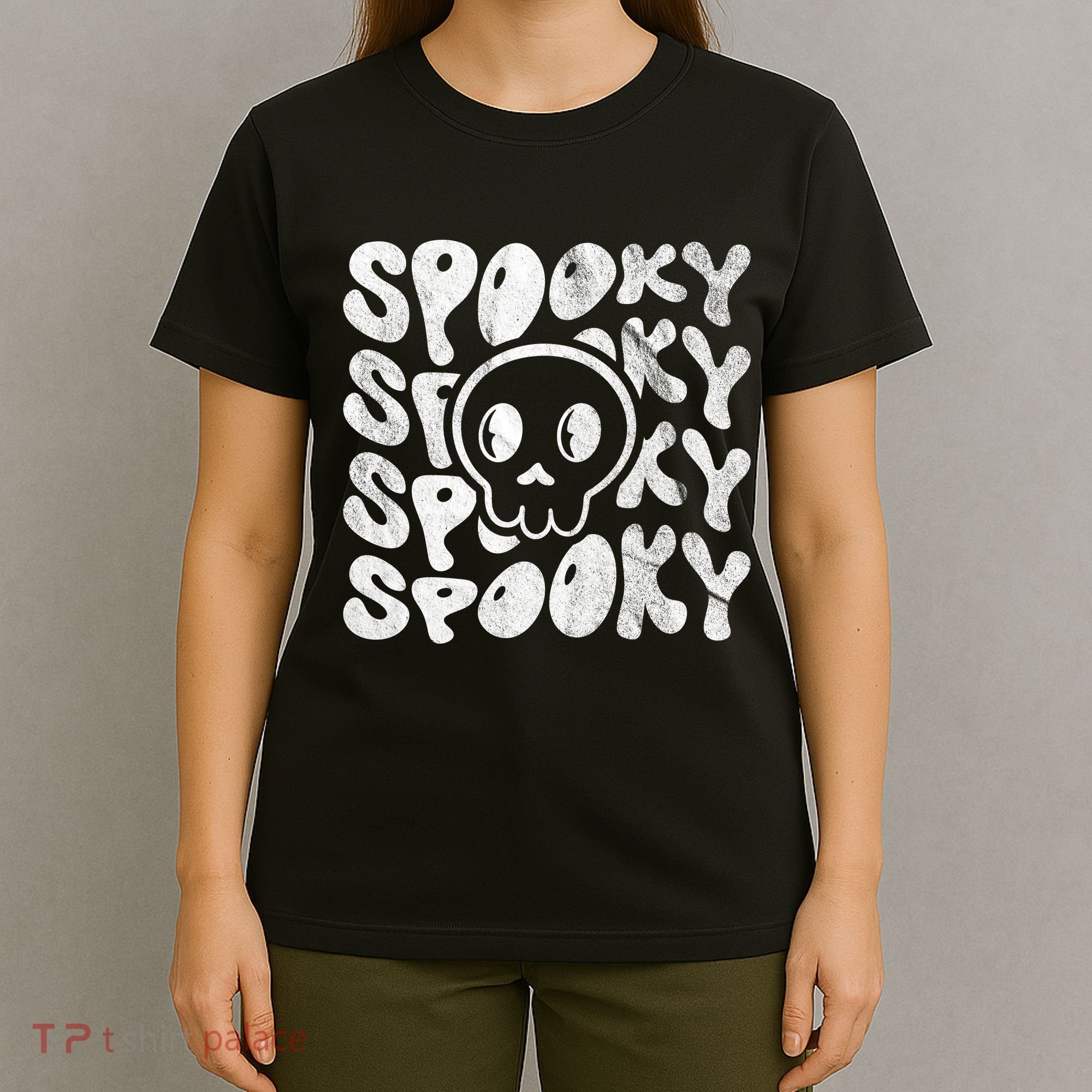 Vintage Spooky Creepy Ghost Skull Halloween T-Shirt