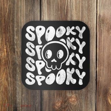 Vintage Spooky Creepy Ghost Skull Halloween Coaster