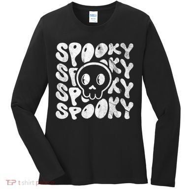 Vintage Spooky Creepy Ghost Skull Halloween Women's Long Sleeve Shirt