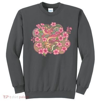 Vintage Springtime Cherry Blossom Sakura Flowers Dragon Sweatshirt