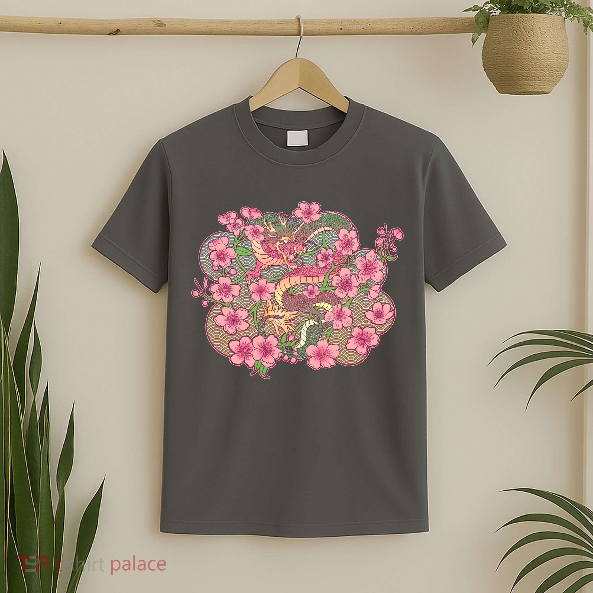 Vintage Springtime Cherry Blossom Sakura Flowers Dragon T-Shirt