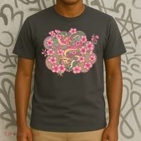 Vintage Springtime Cherry Blossom Sakura Flowers Dragon T-Shirt thumb 3