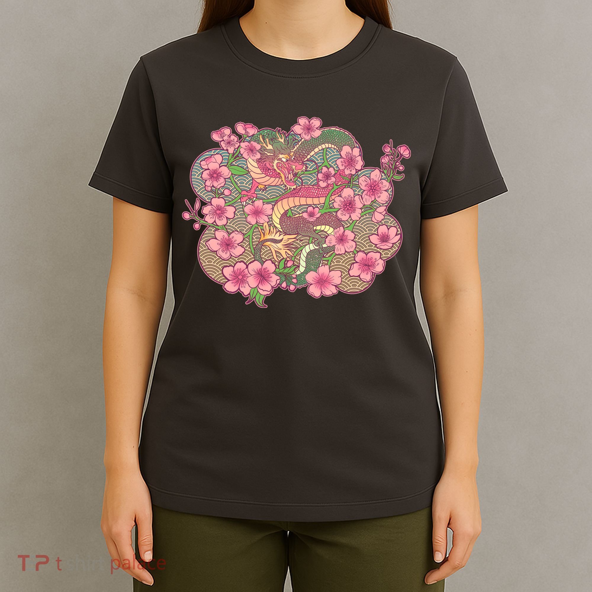 Vintage Springtime Cherry Blossom Sakura Flowers Dragon T-Shirt
