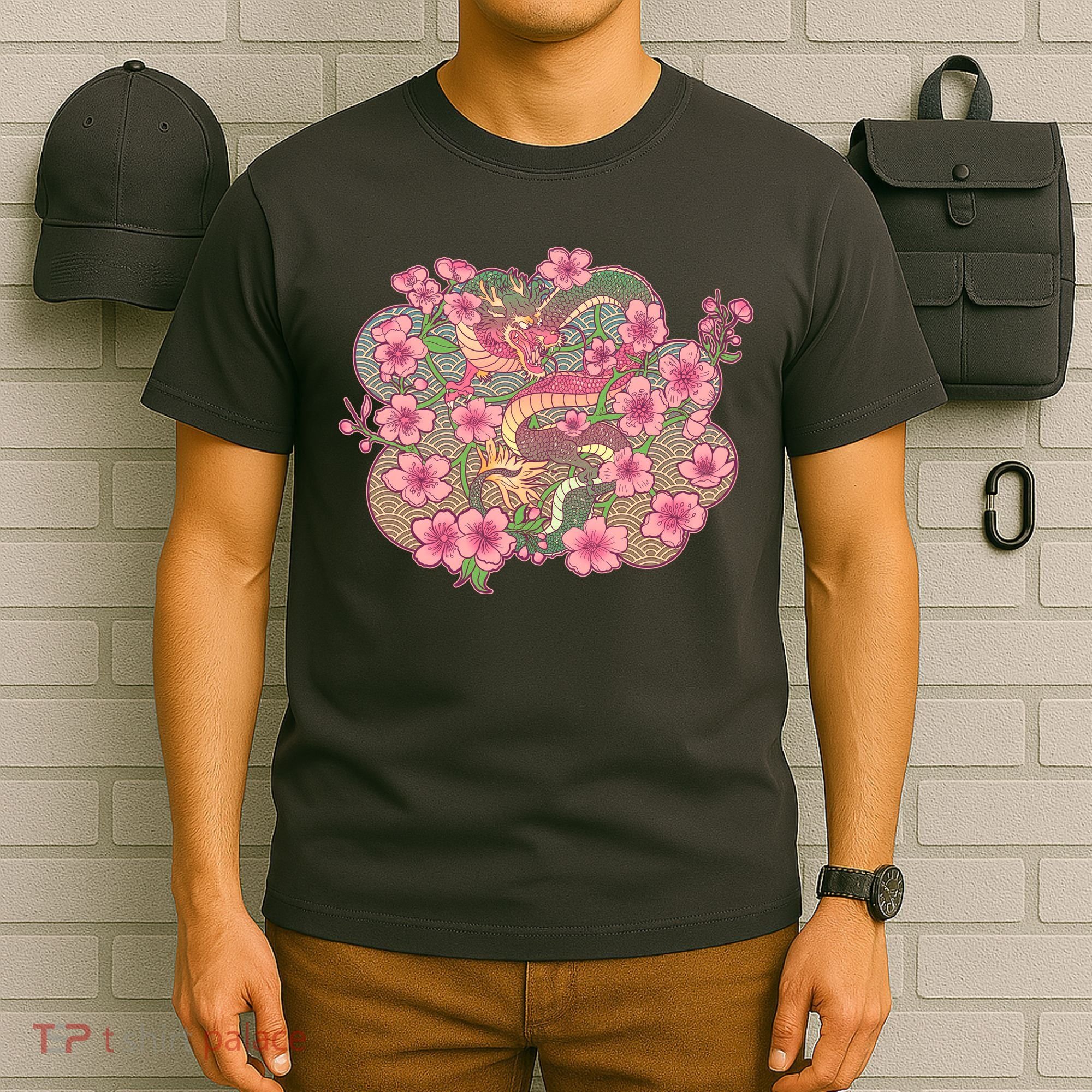 Vintage Springtime Cherry Blossom Sakura Flowers Dragon T-Shirt