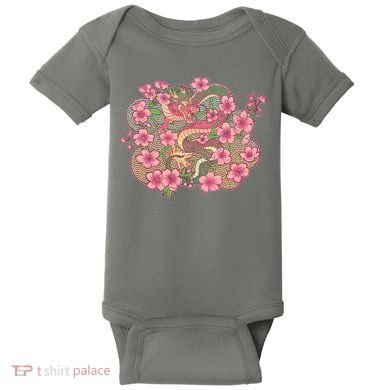 Vintage Springtime Cherry Blossom Sakura Flowers Dragon Baby Bodysuit