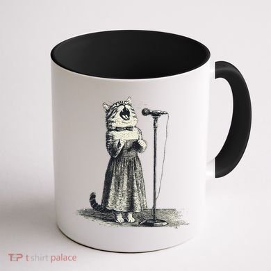 Vintage Singing Cat Microphone Retro Illustration Coffee Mug back