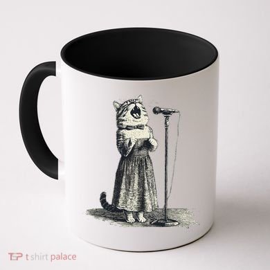 Vintage Singing Cat Microphone Retro Illustration Coffee Mug