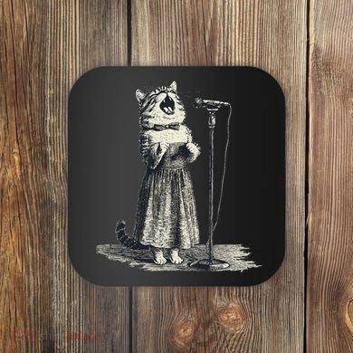 Vintage Singing Cat Microphone Retro Illustration Coaster