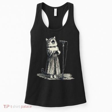 Vintage Singing Cat Microphone Retro Illustration Women's Tank Top