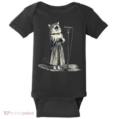 Vintage Singing Cat Microphone Retro Illustration Baby Bodysuit