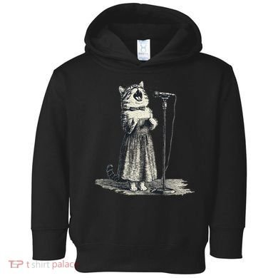 Vintage Singing Cat Microphone Retro Illustration Toddler Hoodie