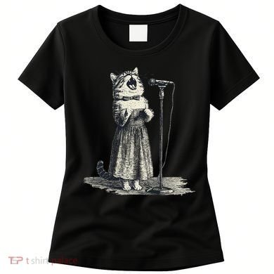 Vintage Singing Cat Microphone Retro Illustration Women's T-Shirt