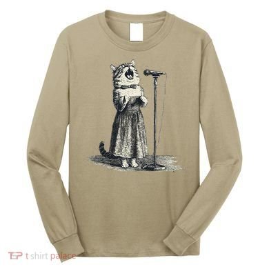 Vintage Singing Cat Microphone Retro Illustration Long Sleeve Shirt