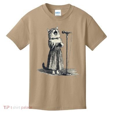 Vintage Singing Cat Microphone Retro Illustration Kids T-Shirt