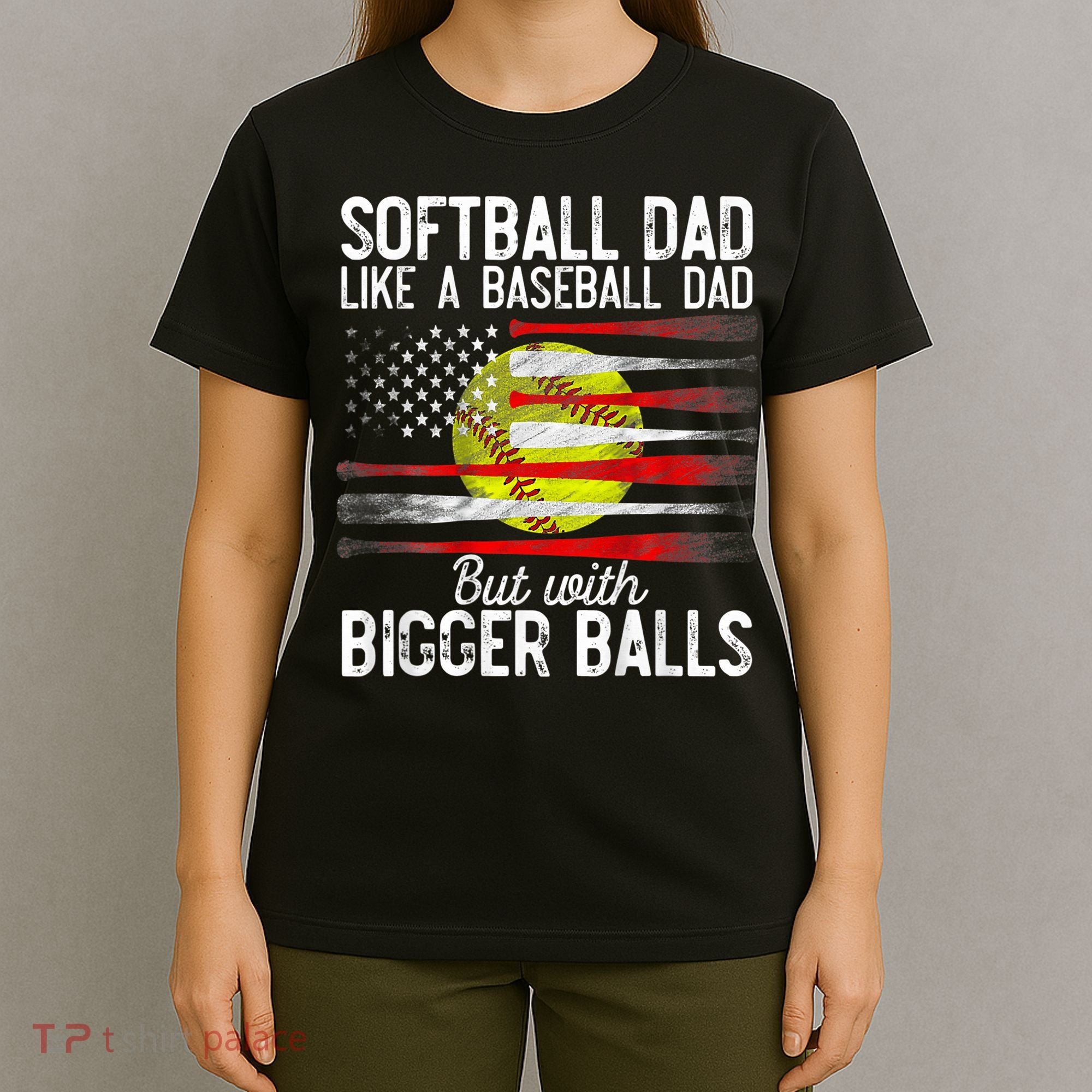 Vintage Softball Dad Like A Baseball Dad US Flag Fathers Day T-Shirt