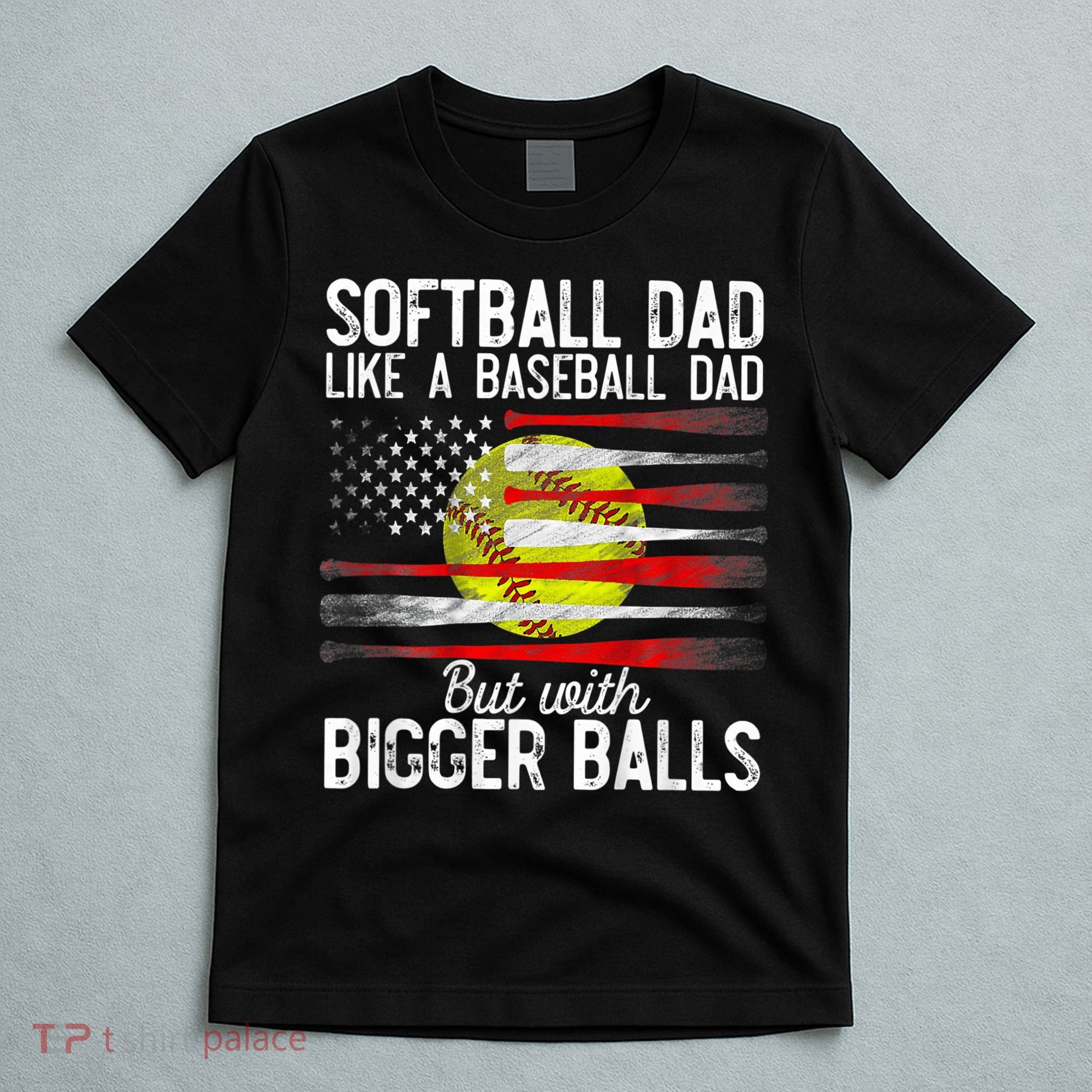 Vintage Softball Dad Like A Baseball Dad US Flag Fathers Day T-Shirt