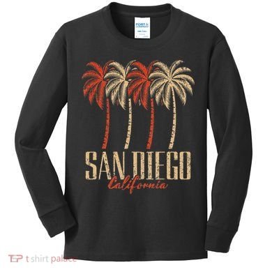 Vintage San Diego Retro Palm Trees Graphic Kids Long Sleeve Shirt