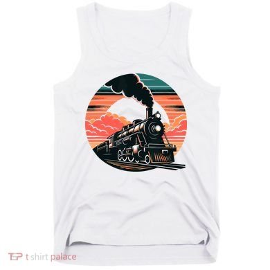 Vintage Steam Engine Train Locomotive Cool Sunset Railroad Tank Top