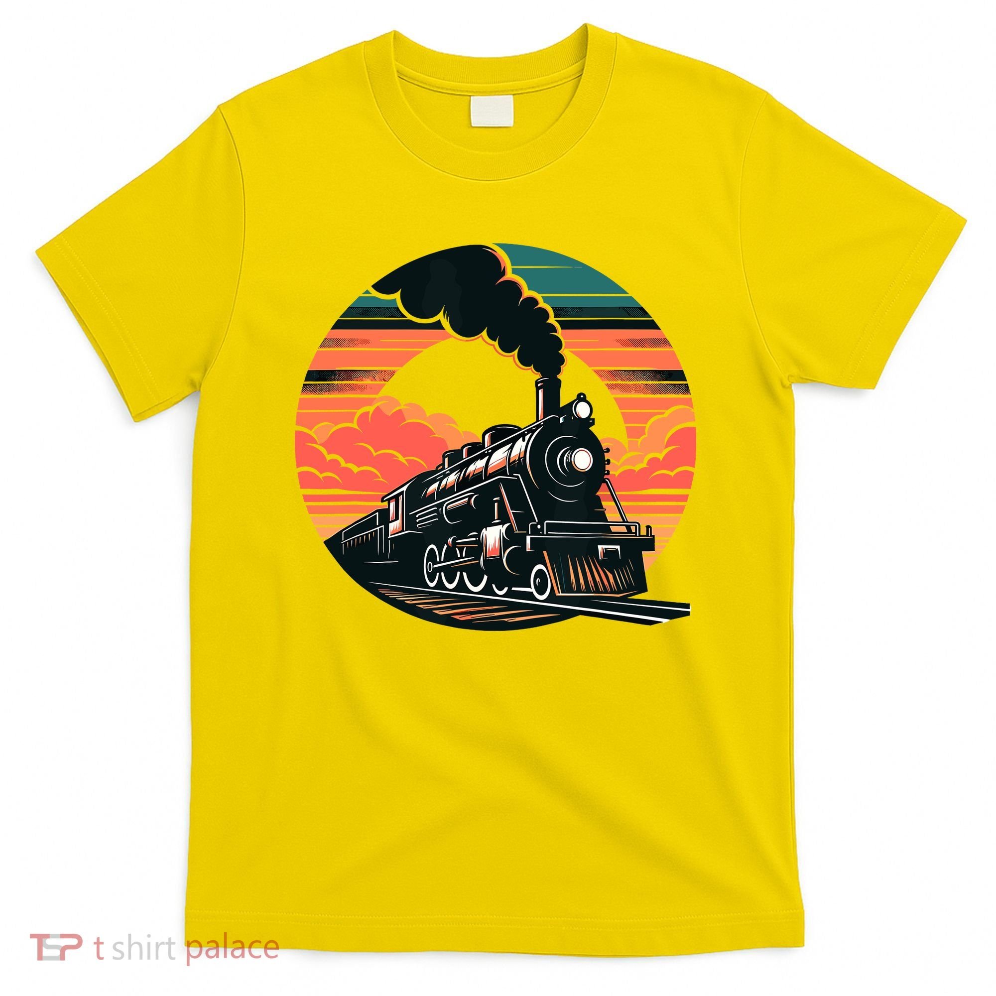 Vintage Steam Engine Train Locomotive Cool Sunset Railroad T-Shirt