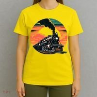 Vintage Steam Engine Train Locomotive Cool Sunset Railroad T-Shirt thumb 4