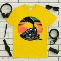 Vintage Steam Engine Train Locomotive Cool Sunset Railroad T-Shirt thumb 5