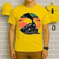 Vintage Steam Engine Train Locomotive Cool Sunset Railroad T-Shirt thumb 6
