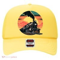 Vintage Steam Engine Train Locomotive Cool Sunset Railroad Hat thumb 0