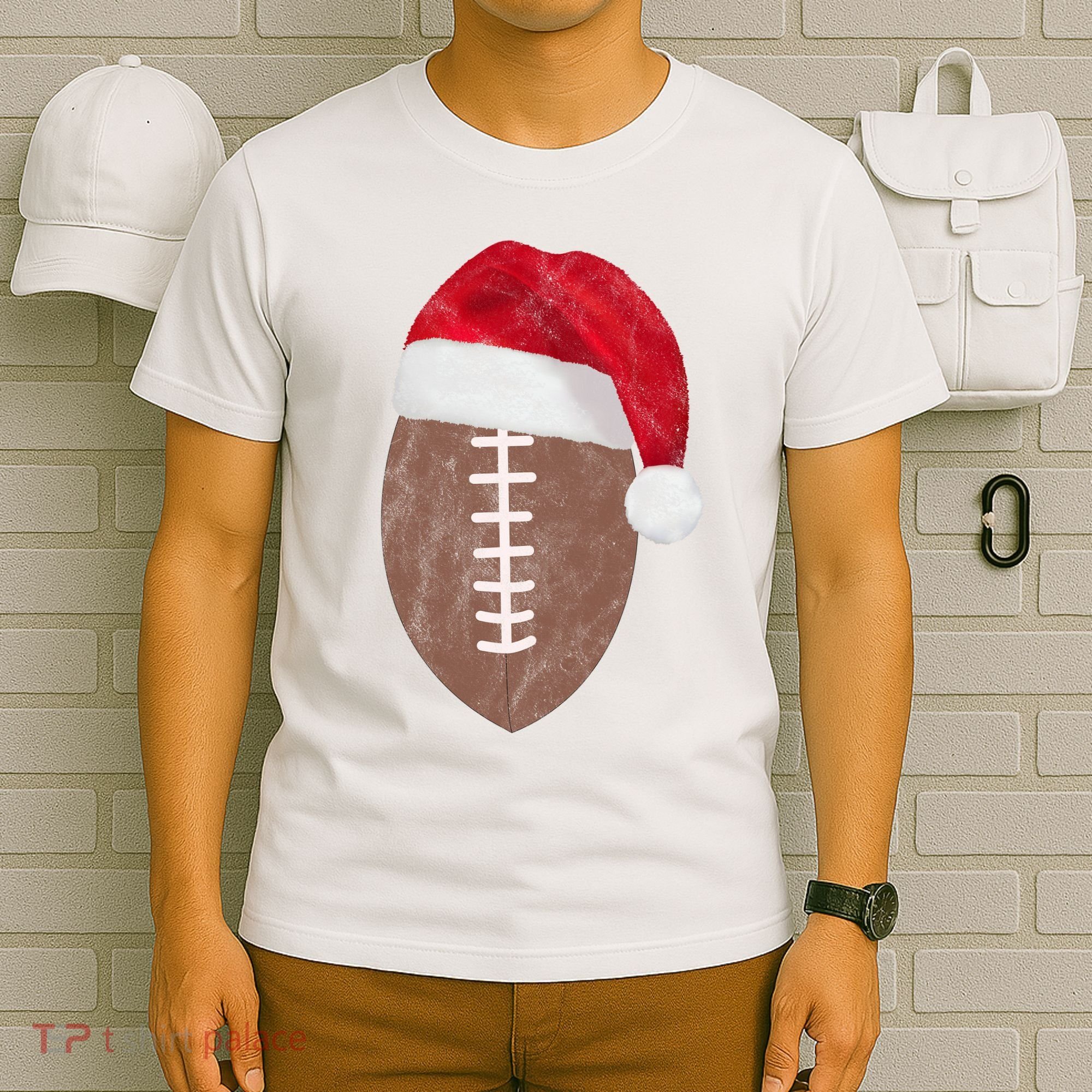 Vintage Santa Football Lover Christmas T-Shirt