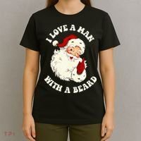Vintage Santa Fun Retro I Love A Man With A Beard Christmas T-Shirt thumb 4
