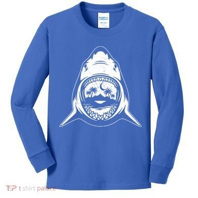 Vintage Shark Head Island Kids Long Sleeve Shirt
