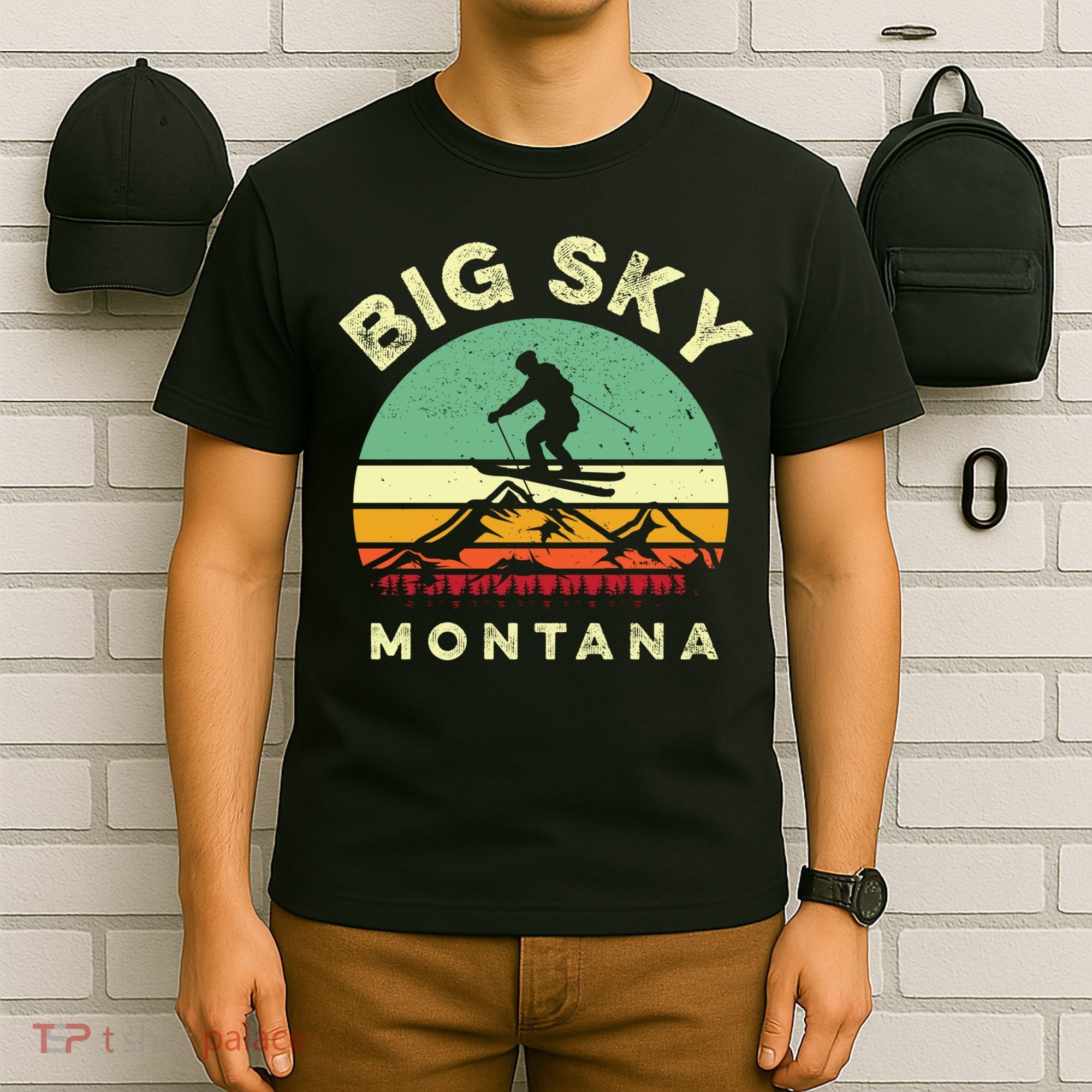 Vintage Skiing Lover Big Sky Montana Gift For Skier T-Shirt