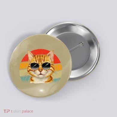 Vintage Style Orange Tabby Cat Wearing Sunglasses Button
