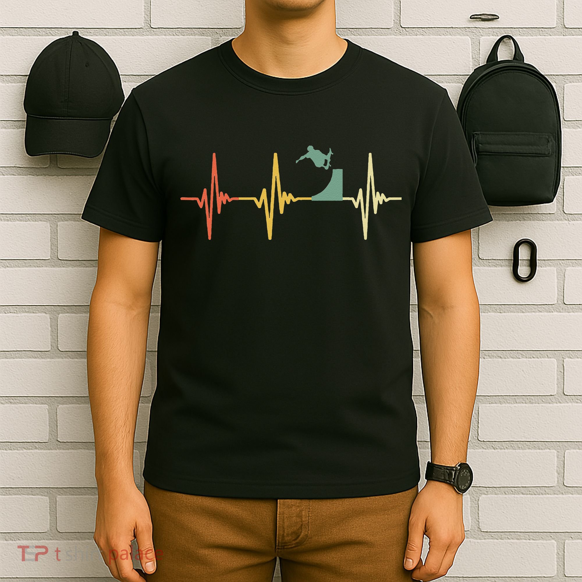 Vintage Skateboarding Ollie Retro Heartbeat Skateboarder T-Shirt