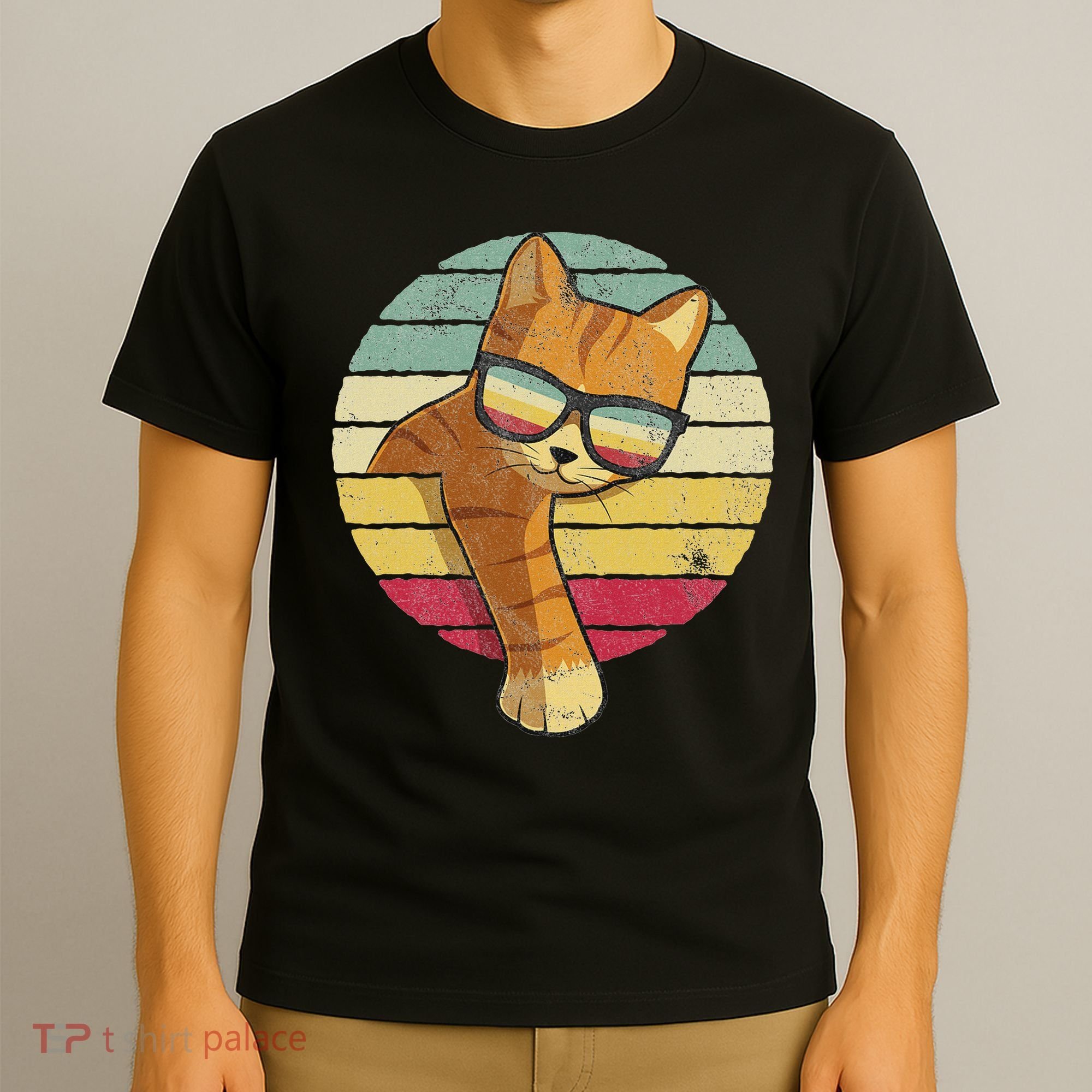 Vintage Style Orange Tabby Cat Wearing Sunglasses Funny T-Shirt