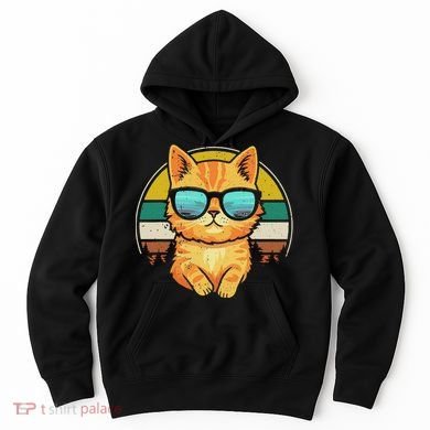 Vintage Style Orange Tabby Cat Friendly Wearing Sunglasses Hoodie