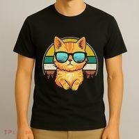 Vintage Style Orange Tabby Cat Friendly Wearing Sunglasses T-Shirt thumb 3