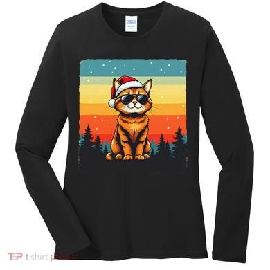 Vintage Style Orange Tabby Cat Friendly Wearing Sunglasses Women's Long Sleeve Shirt