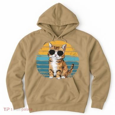 Vintage Style Orange Tabby Cat Wearing Sunglasses Hoodie