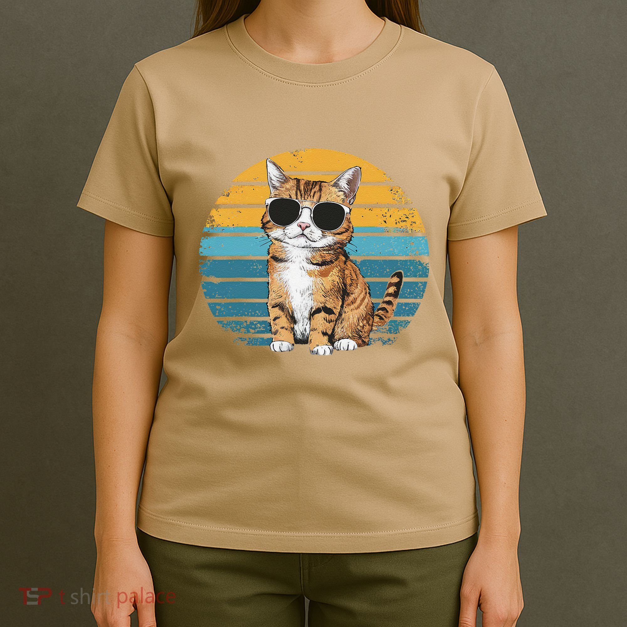 Vintage Style Orange Tabby Cat Wearing Sunglasses T-Shirt