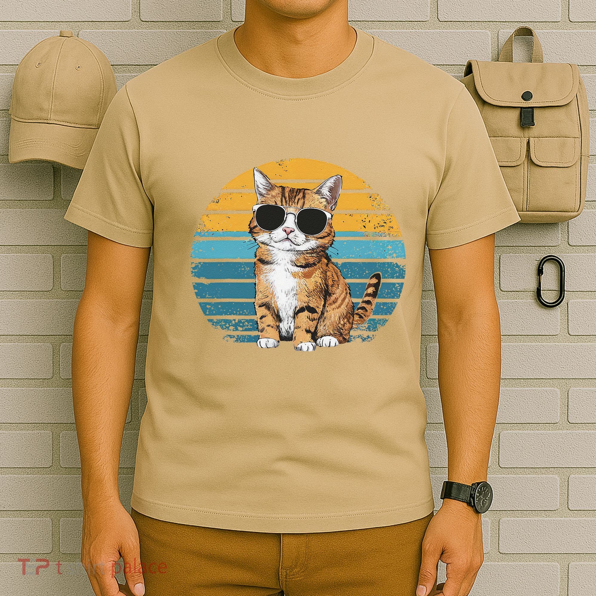 Vintage Style Orange Tabby Cat Wearing Sunglasses T-Shirt
