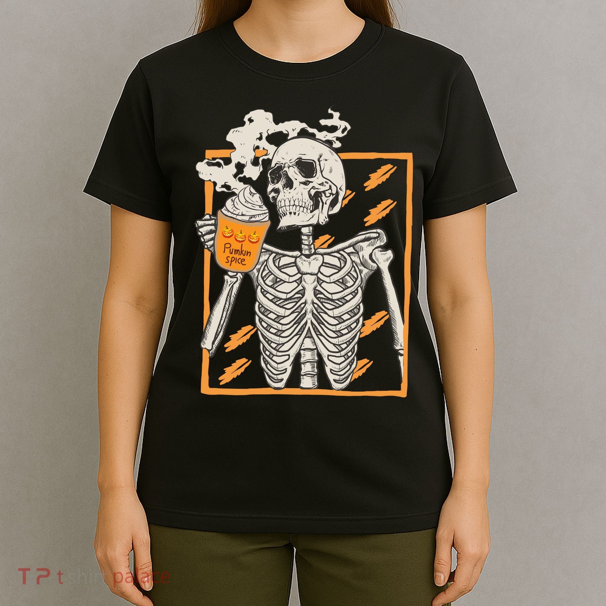 Vintage Skeleton Pumpkin Spice Halloween T-Shirt