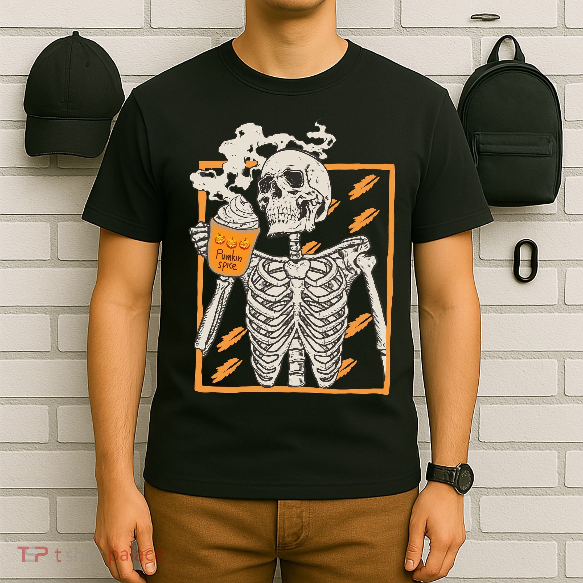 Vintage Skeleton Pumpkin Spice Halloween T-Shirt