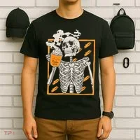 Vintage Skeleton Pumpkin Spice Halloween T-Shirt thumb 6