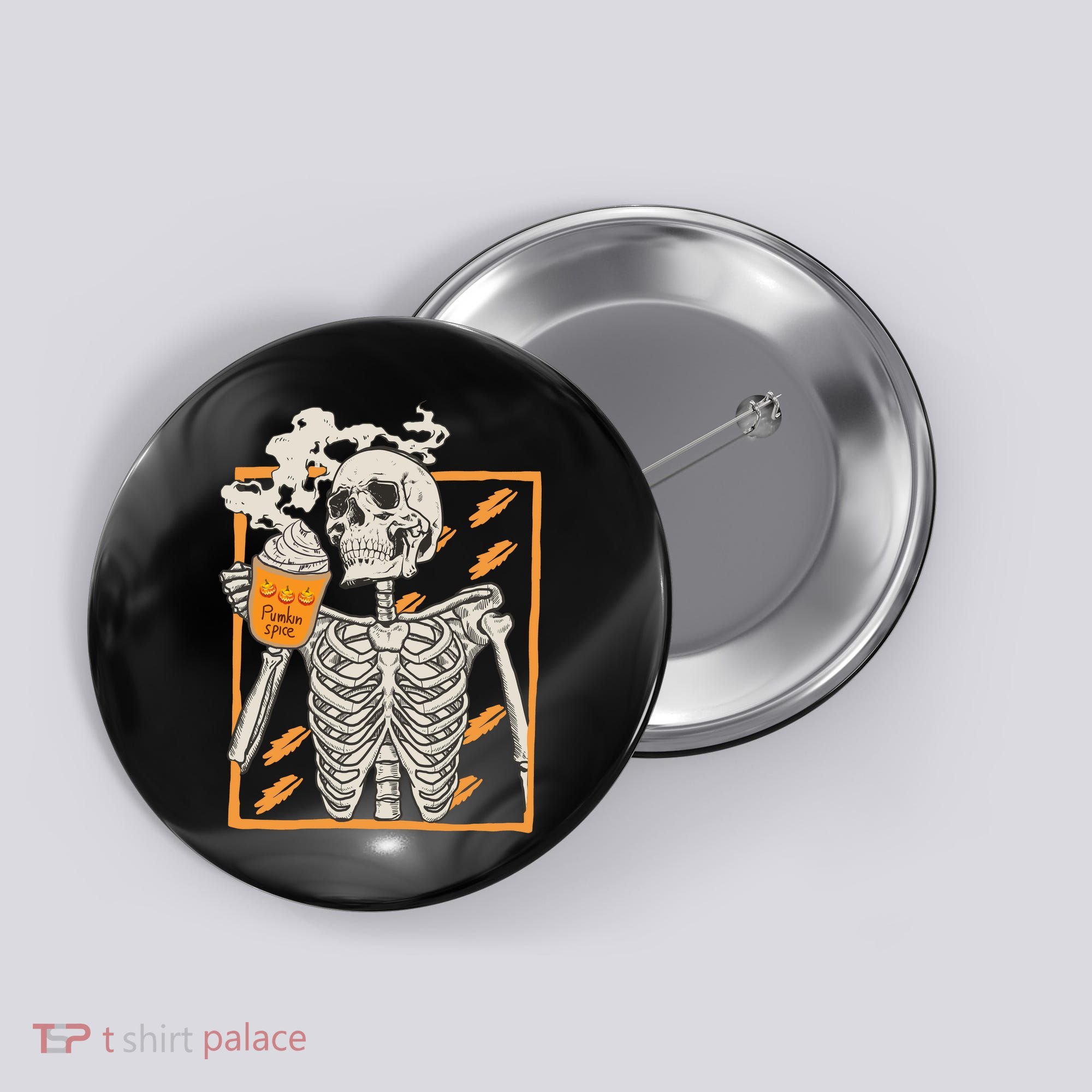 Vintage Skeleton Pumpkin Spice Halloween Button