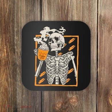 Vintage Skeleton Pumpkin Spice Halloween Coaster
