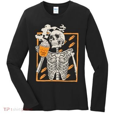 Vintage Skeleton Pumpkin Spice Halloween Women's Long Sleeve Shirt