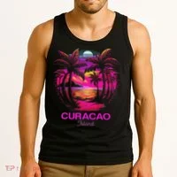 Vacation Souvenir Palm Tree Curacao Tank Top thumb 3