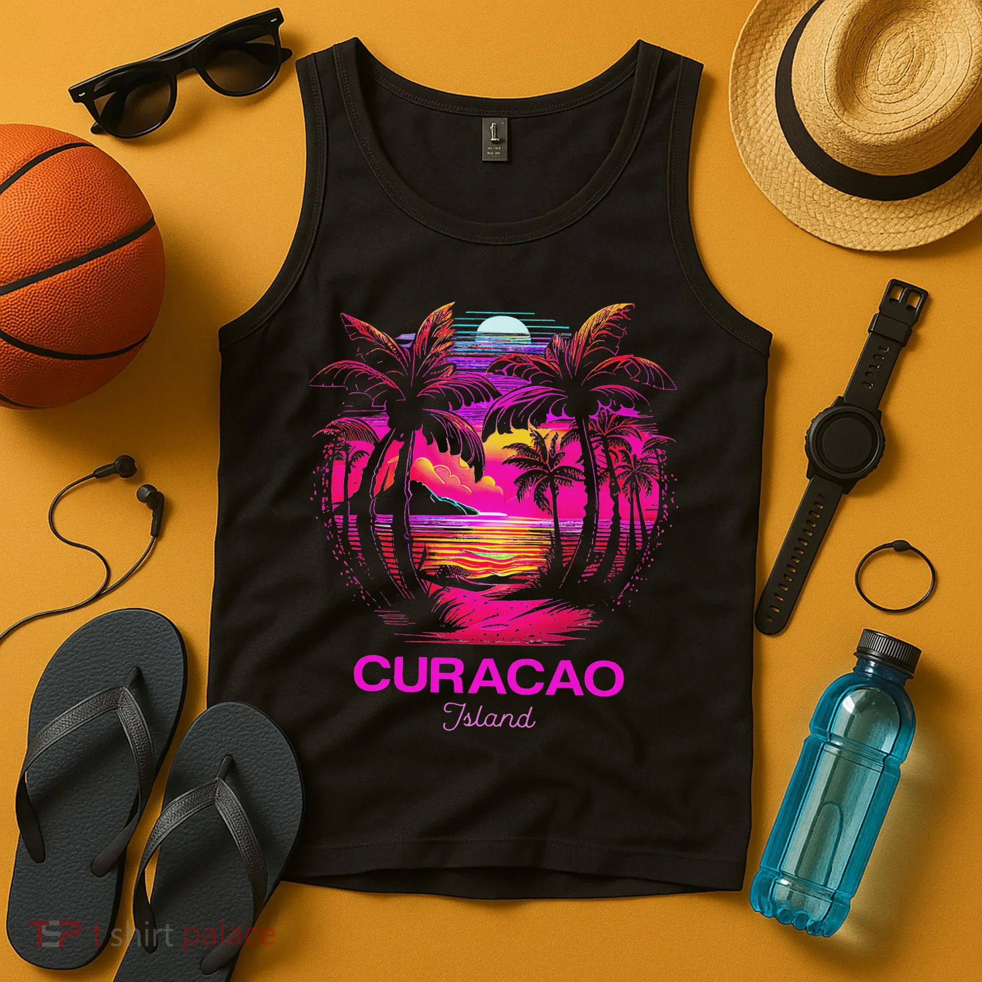 Vacation Souvenir Palm Tree Curacao Tank Top